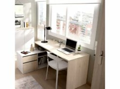 Bureau Angulaire Coloris naturel/blanc Brillant - Longueur 139 X Profondeur 92 X Hauteur 75 Cm -mobilier de bureau Shop meuble bureau 10045797