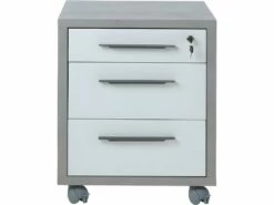 Caisson De Rangement à Roulettes 3 Tiroirs Décor Gris Béton Et Blanc - NET -mobilier de bureau Shop meuble bureau 10046173