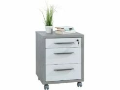 Caisson De Rangement à Roulettes 3 Tiroirs Décor Gris Béton Et Blanc - NET -mobilier de bureau Shop meuble bureau 10046175