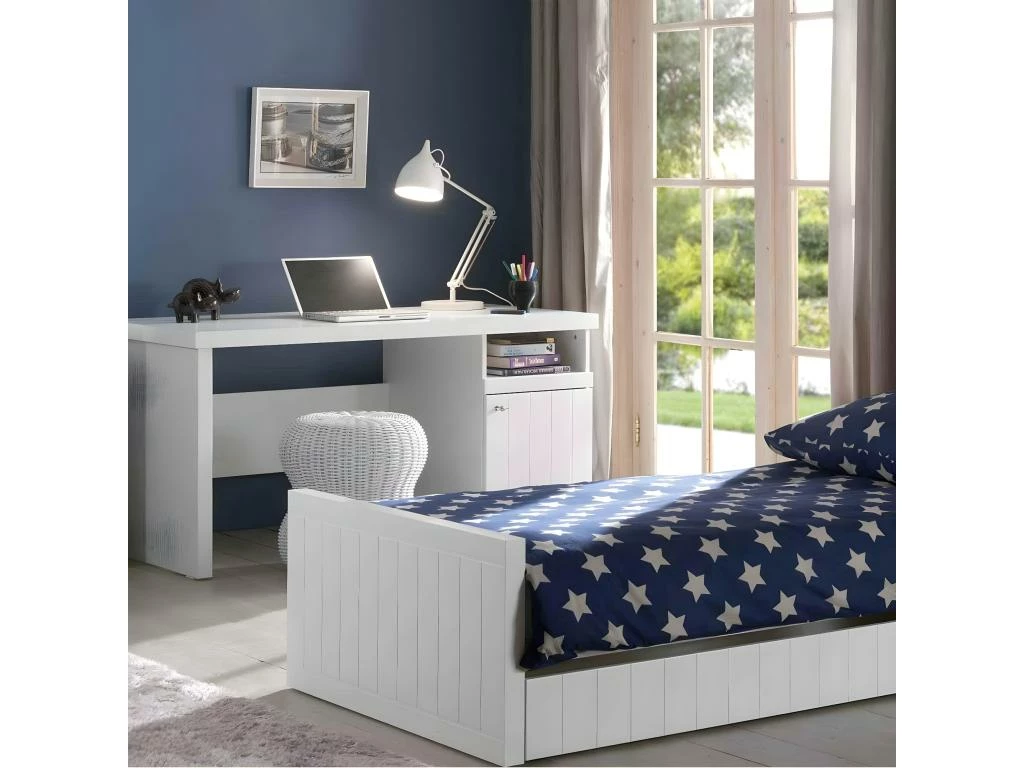 CLEO - Bureau 1 Porte Effet Lambris Blanc Laqué 3 CLEO - Bureau 1 Porte Effet Lambris Blanc Laqué – Image 3