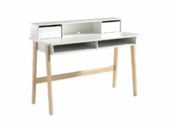 BODHI WHITE - Bureau 2 Tiroirs + Niches Blanc Et Bois