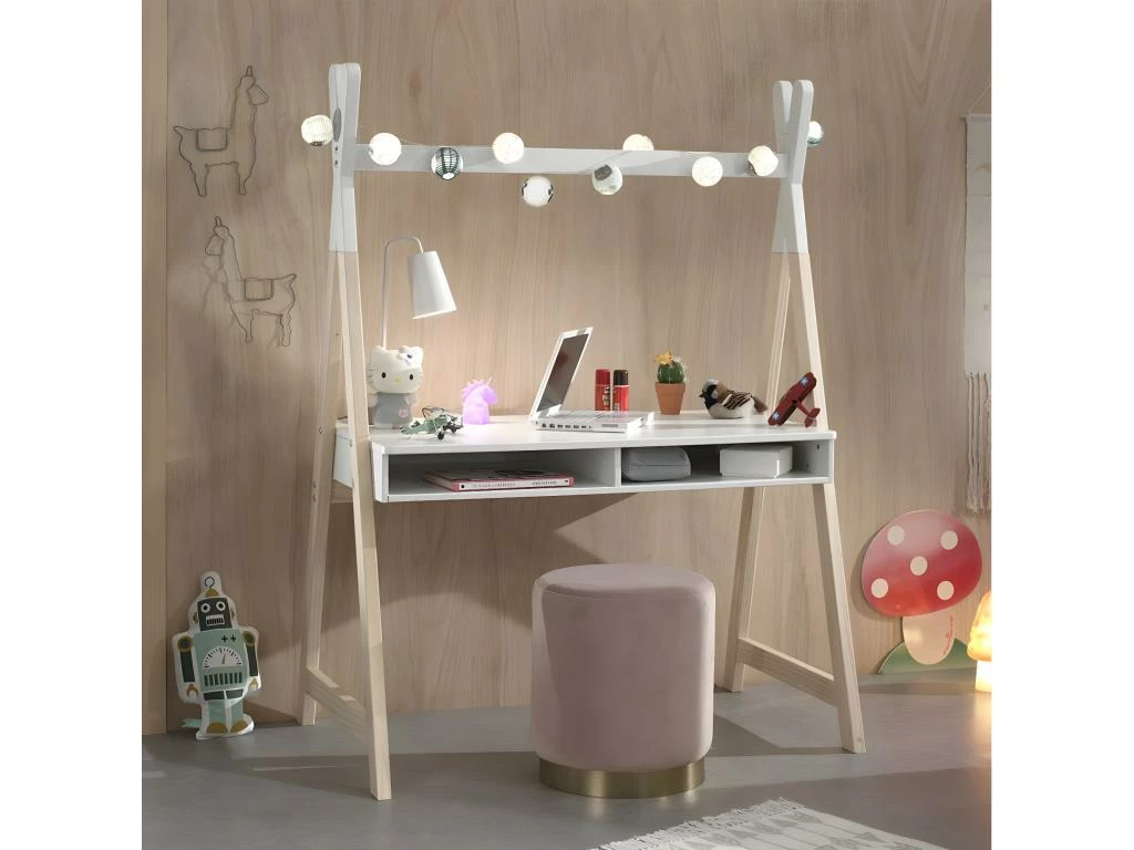 BODHI WHITE - Bureau Tipi Avec Niches Blanc Et Bois 2 BODHI WHITE - Bureau Tipi Avec Niches Blanc Et Bois – Image 2