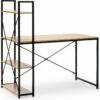 Bureau Lidia Noir, 3 étagères, Style Industriel, 120 Cm Longueur