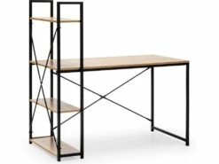 Bureau Lidia Noir, 3 étagères, Style Industriel, 120 Cm Longueur