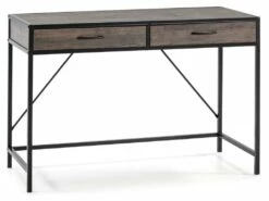Bureau Tulum Noir,Table Pour PC, 2 Tiroirs, Style Industriel, 110 Cm Longueur
