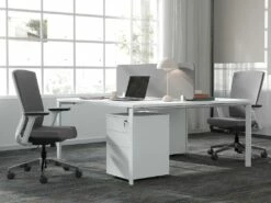 Bureau Bench 2 Personnes - Blanc - L140 Cm - Avec Séparateur - DOWNTOWN