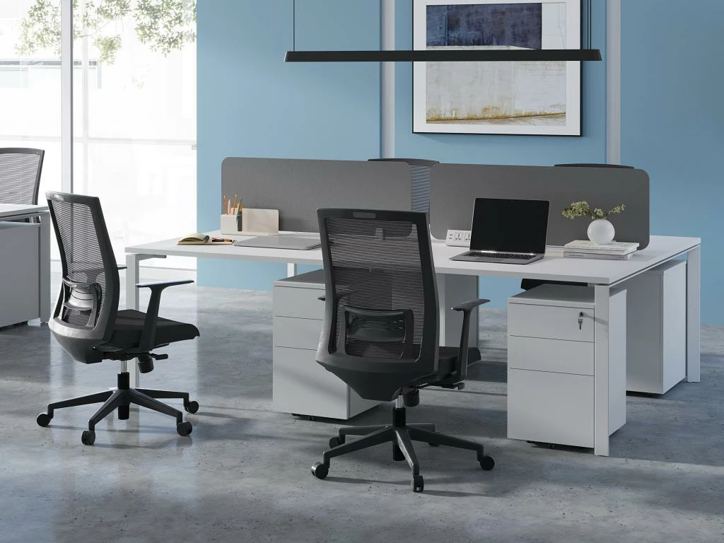 Bureau Bench 4 Personnes - Blanc - L140 Cm - Avec Séparateurs - DOWNTOWN 2 Bureau Bench 4 Personnes - Blanc - L140 Cm - Avec Séparateurs - DOWNTOWN – Image 2