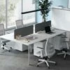 Bureau Bench 4 Personnes - Blanc - L140 Cm - Avec Séparateurs - DOWNTOWN