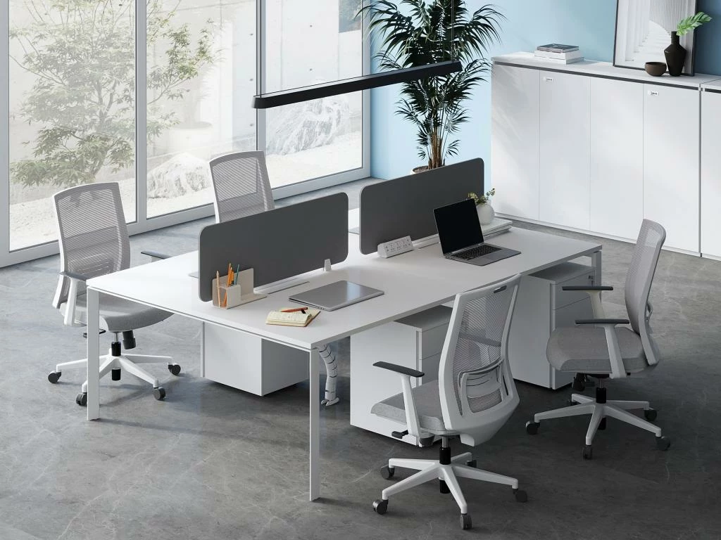 Bureau Bench 4 Personnes - Blanc - L140 Cm - Avec Séparateurs - DOWNTOWN 1 Bureau Bench 4 Personnes - Blanc - L140 Cm - Avec Séparateurs - DOWNTOWN