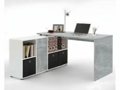 Bureau D'Angle Modulable Avec Caisson, Tiroir Et Étagères De Rangements - Lex