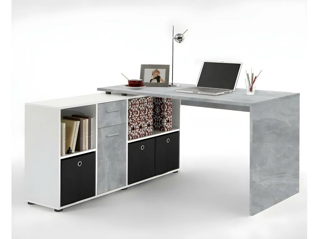 Bureau D'Angle Modulable Avec Caisson, Tiroir Et Étagères De Rangements - Lex 1 Bureau D'Angle Modulable Avec Caisson, Tiroir Et Étagères De Rangements - Lex