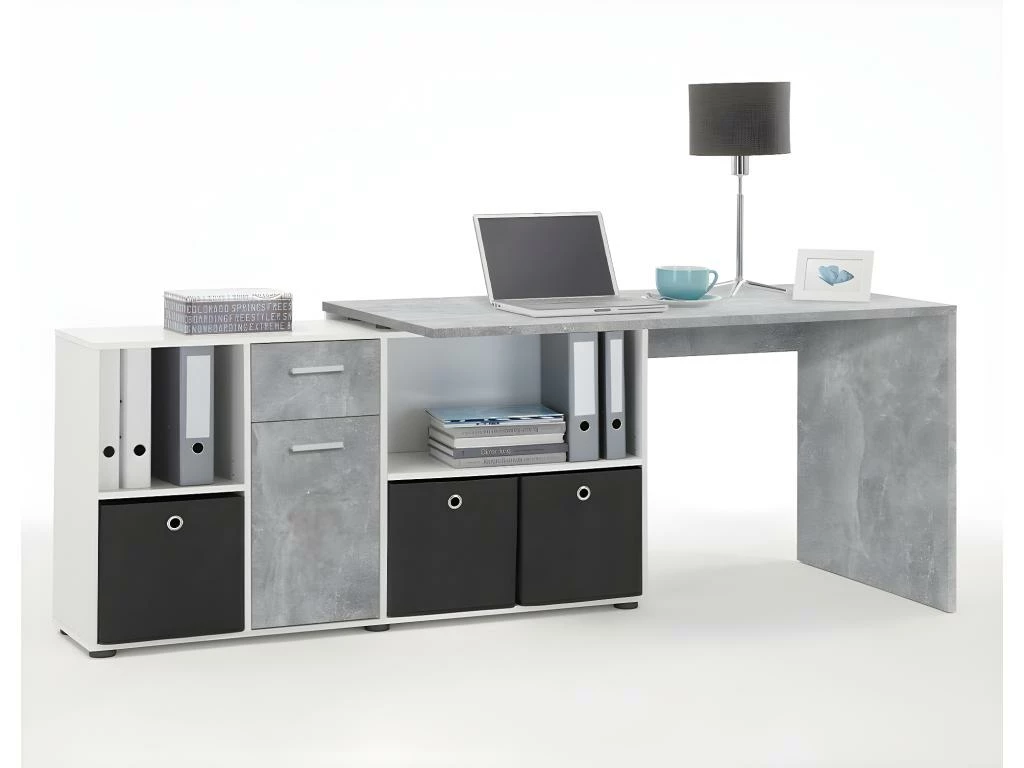 Bureau D'Angle Modulable Avec Caisson, Tiroir Et Étagères De Rangements - Lex 2 Bureau D'Angle Modulable Avec Caisson, Tiroir Et Étagères De Rangements - Lex – Image 2