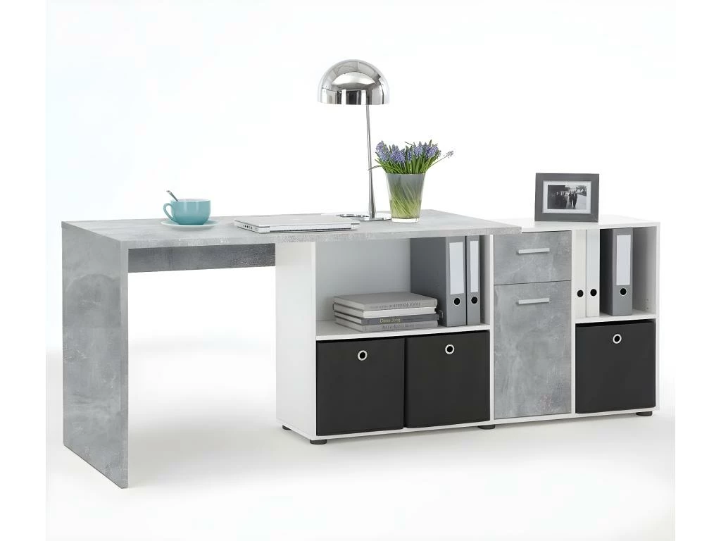 Bureau D'Angle Modulable Avec Caisson, Tiroir Et Étagères De Rangements - Lex 4 Bureau D'Angle Modulable Avec Caisson, Tiroir Et Étagères De Rangements - Lex – Image 4