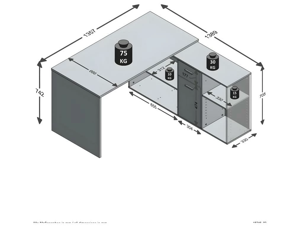 Bureau D'Angle Modulable Avec Caisson, Tiroir Et Étagères De Rangements - Lex 5 Bureau D'Angle Modulable Avec Caisson, Tiroir Et Étagères De Rangements - Lex – Image 5