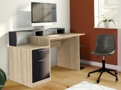 Bureau Avec Rangements ZACHARIE - Coloris : Chêne Et Noir -mobilier de bureau Shop meuble bureau 12255101