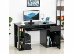 Bureau Informatique Multimédia Multi-rangements Avec étagère Tiroir Tablette Clavier MDF 120 X 60 X 74 Cm Noir -mobilier de bureau Shop meuble bureau 12288621