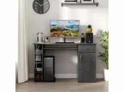 Bureau Informatique Multimédia Multi-rangements Avec étagère Tiroir Tablette Clavier MDF 120 X 60 X 74 Cm Noir -mobilier de bureau Shop meuble bureau 12288623