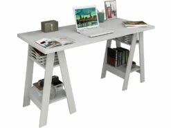 Bureau 2 Tréteaux Blanc 4 Etagères