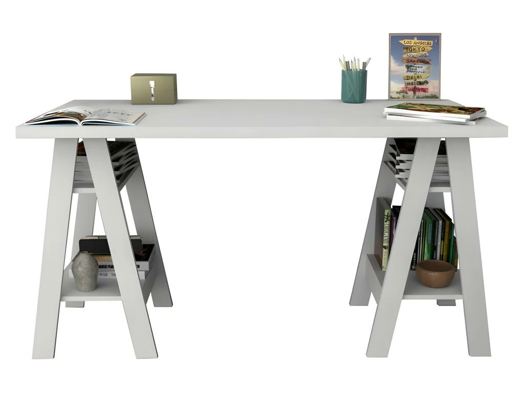Bureau 2 Tréteaux Blanc 4 Etagères 3 Bureau 2 Tréteaux Blanc 4 Etagères – Image 3