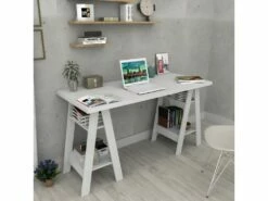 Bureau 2 Tréteaux Blanc 4 Etagères 8 Bureau 2 Tréteaux Blanc 4 Etagères -mobilier de bureau Shop meuble bureau 12290837