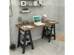 Bureau 2 Tréteaux Châtaignier Et Noir -mobilier de bureau Shop meuble bureau 12290845