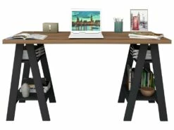 Bureau 2 Tréteaux Châtaignier Et Noir -mobilier de bureau Shop meuble bureau 12290847