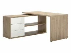 Bureau D'angle 139 Cm Finition Chêne Et Blanc Laqué 3 Tiroirs - ETHEL