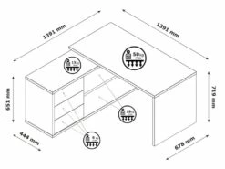 Bureau D'angle 139 Cm Finition Chêne Et Blanc Laqué 3 Tiroirs - ETHEL -mobilier de bureau Shop meuble bureau 12339393