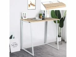 Bureau Pliable Imitation Chêne Et Métal Blanc Style Industriel