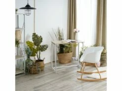 Bureau Pliable Imitation Chêne Et Métal Blanc Style Industriel -mobilier de bureau Shop meuble bureau 12349545