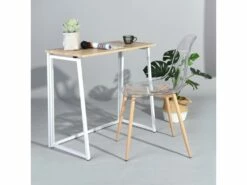 Bureau Pliable Imitation Chêne Et Métal Blanc Style Industriel -mobilier de bureau Shop meuble bureau 12349549