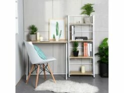 Bureau Pliable Imitation Chêne Et Métal Blanc Style Industriel -mobilier de bureau Shop meuble bureau 12349551