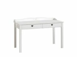 MILADY - Bureau 2 Tiroirs Blanc Poignées Coeurs Ajourées