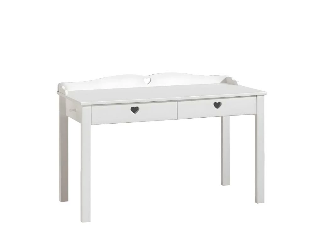 MILADY - Bureau 2 Tiroirs Blanc Poignées Coeurs Ajourées 1 MILADY - Bureau 2 Tiroirs Blanc Poignées Coeurs Ajourées