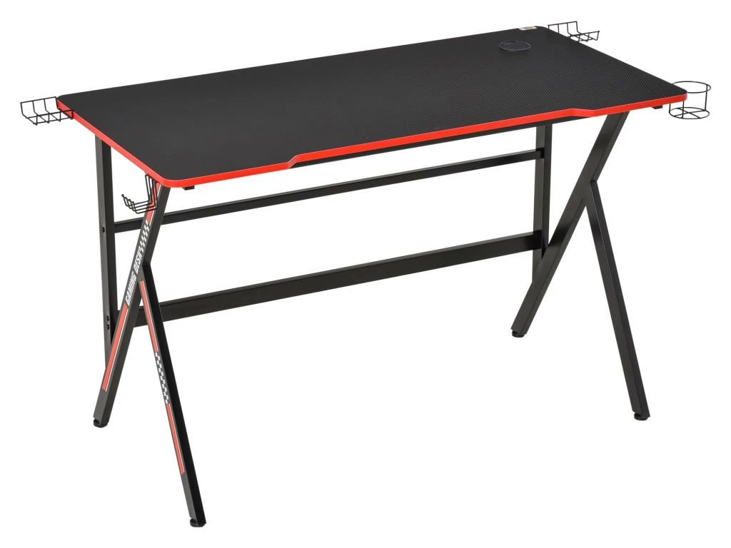 HOMCOM Bureau Gaming Racing Bureau Gamer Bureau Informatique Bracket Supports Casque Enceintes Porte-gobelet Métal Plateau MDF Texture Carbone Rouge Noir 2 HOMCOM Bureau Gaming Racing Bureau Gamer Bureau Informatique Bracket Supports Casque Enceintes Porte-gobelet Métal Plateau MDF Texture Carbone Rouge Noir – Image 2