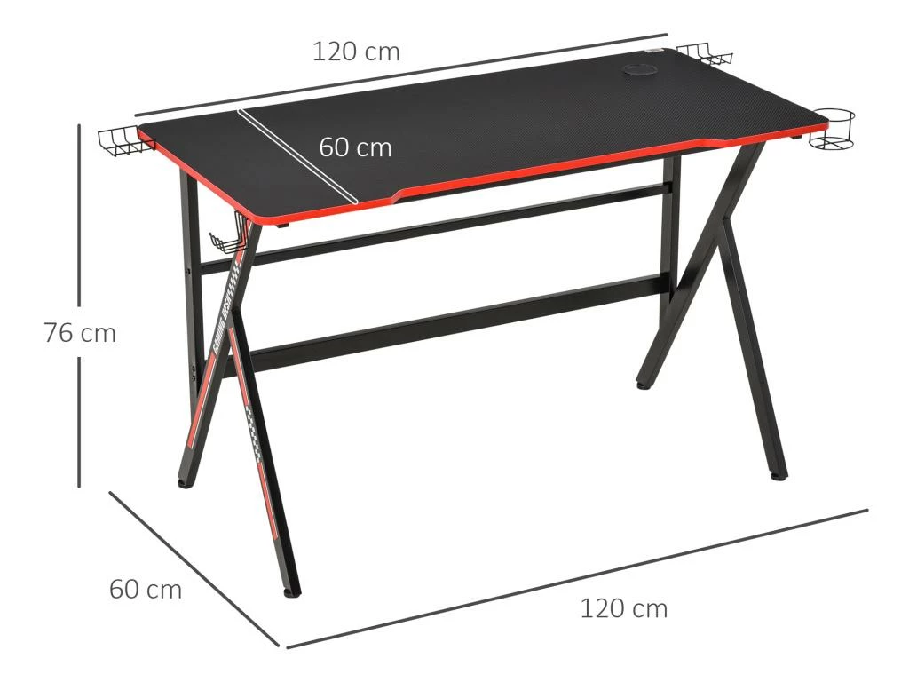 HOMCOM Bureau Gaming Racing Bureau Gamer Bureau Informatique Bracket Supports Casque Enceintes Porte-gobelet Métal Plateau MDF Texture Carbone Rouge Noir 3 HOMCOM Bureau Gaming Racing Bureau Gamer Bureau Informatique Bracket Supports Casque Enceintes Porte-gobelet Métal Plateau MDF Texture Carbone Rouge Noir – Image 3