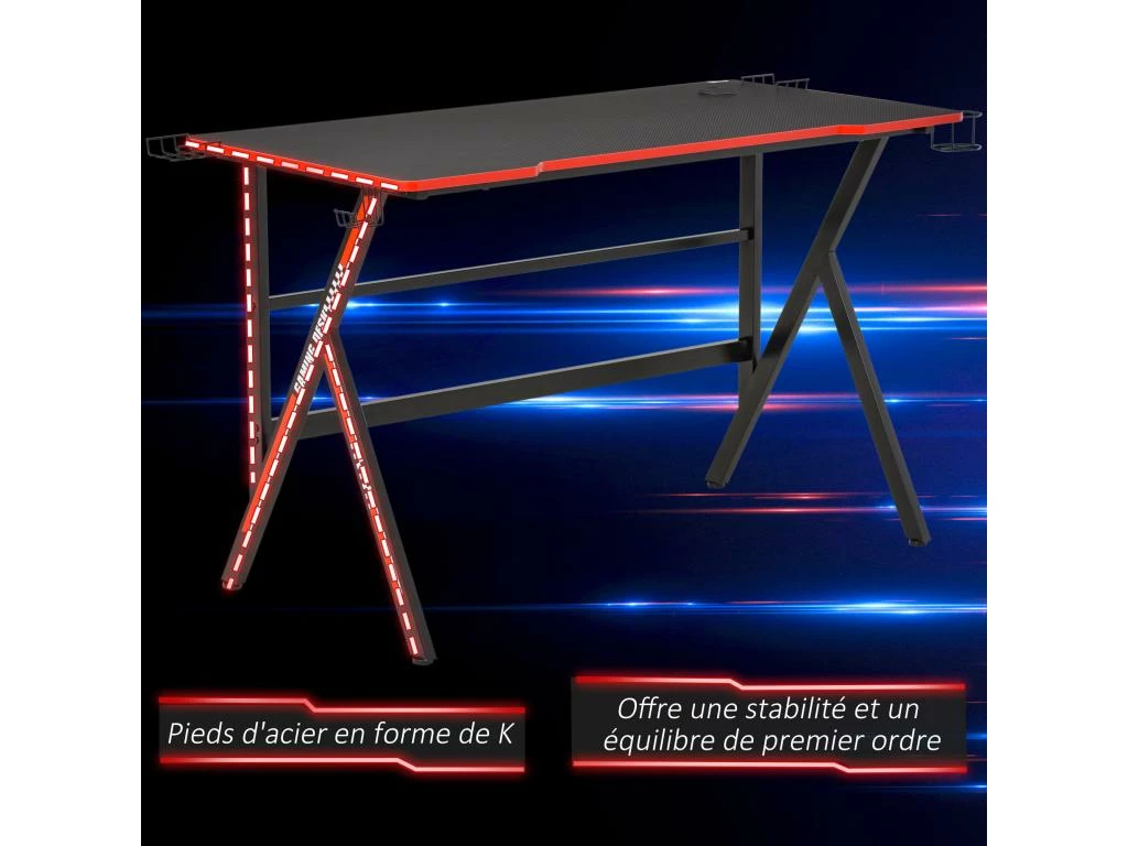 HOMCOM Bureau Gaming Racing Bureau Gamer Bureau Informatique Bracket Supports Casque Enceintes Porte-gobelet Métal Plateau MDF Texture Carbone Rouge Noir 4 HOMCOM Bureau Gaming Racing Bureau Gamer Bureau Informatique Bracket Supports Casque Enceintes Porte-gobelet Métal Plateau MDF Texture Carbone Rouge Noir – Image 4