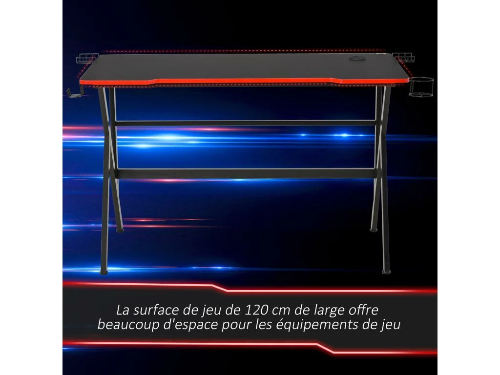 HOMCOM Bureau Gaming Racing Bureau Gamer Bureau Informatique Bracket Supports Casque Enceintes Porte-gobelet Métal Plateau MDF Texture Carbone Rouge Noir 5 HOMCOM Bureau Gaming Racing Bureau Gamer Bureau Informatique Bracket Supports Casque Enceintes Porte-gobelet Métal Plateau MDF Texture Carbone Rouge Noir – Image 5