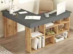 Bureau D'angle Avec Rangements - Coloris : Anthracite Et Naturel - LILEUL 11 Bureau D'angle Avec Rangements - Coloris : Anthracite Et Naturel - LILEUL -mobilier de bureau Shop meuble bureau 12461055