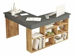 Bureau D'angle Avec Rangements - Coloris : Anthracite Et Naturel - LILEUL 14 Bureau D'angle Avec Rangements - Coloris : Anthracite Et Naturel - LILEUL -mobilier de bureau Shop meuble bureau 12461059
