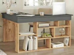 Bureau D'angle Avec Rangements - Coloris : Anthracite Et Naturel - LILEUL 10 Bureau D'angle Avec Rangements - Coloris : Anthracite Et Naturel - LILEUL -mobilier de bureau Shop meuble bureau 12461067