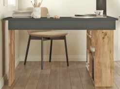 Bureau D'angle Avec Rangements - Coloris : Anthracite Et Naturel - LILEUL 13 Bureau D'angle Avec Rangements - Coloris : Anthracite Et Naturel - LILEUL -mobilier de bureau Shop meuble bureau 12461071