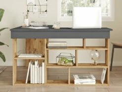 Bureau D'angle Avec Rangements - Coloris : Anthracite Et Naturel - LILEUL 12 Bureau D'angle Avec Rangements - Coloris : Anthracite Et Naturel - LILEUL -mobilier de bureau Shop meuble bureau 12461073