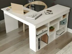 Bureau D'angle Avec Rangements - Coloris : Blanc - LILEUL -mobilier de bureau Shop meuble bureau 12461253