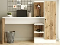 Bureau Avec Armoire De Rangements - Coloris : Naturel Et Blanc - MILARIA -mobilier de bureau Shop meuble bureau 12475759
