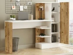 Bureau Avec Armoire De Rangements - Coloris : Naturel Et Blanc - MILARIA -mobilier de bureau Shop meuble bureau 12475777