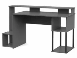 Bureau Gamer, Table De Jeu Avec Compartiments En Aggloméré Avec Finition Grise - Longueur 150 X Profondeur 67 X Hauteur 77 Cm