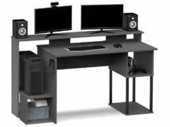 Bureau Gamer, Table De Jeu Avec Compartiments En Aggloméré Avec Finition Grise - Longueur 150 X Profondeur 67 X Hauteur 77 Cm -mobilier de bureau Shop meuble bureau 12495491