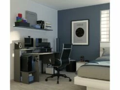 Bureau Gamer, Table De Jeu Avec Compartiments En Aggloméré Avec Finition Grise - Longueur 150 X Profondeur 67 X Hauteur 77 Cm -mobilier de bureau Shop meuble bureau 12495495