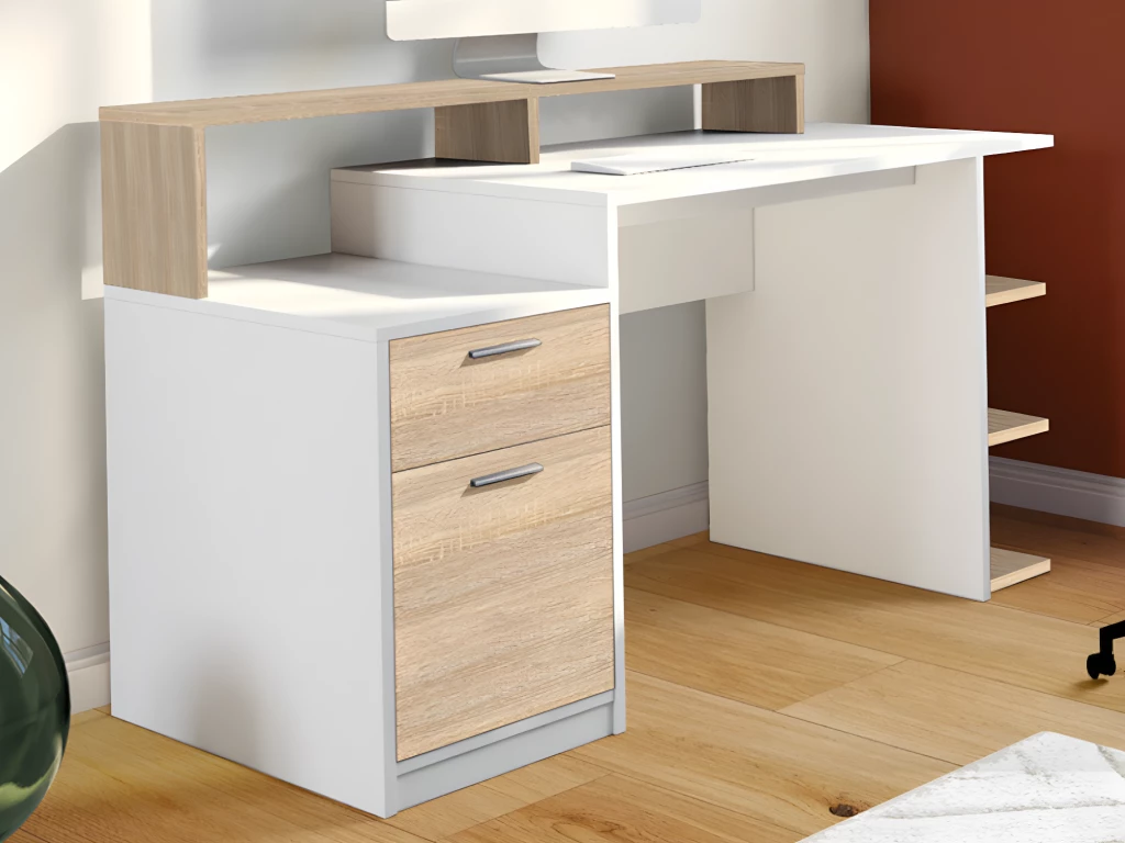 Bureau Avec Rangements ZACHARIE - Blanc Et Chêne 3 Bureau Avec Rangements ZACHARIE - Blanc Et Chêne – Image 3